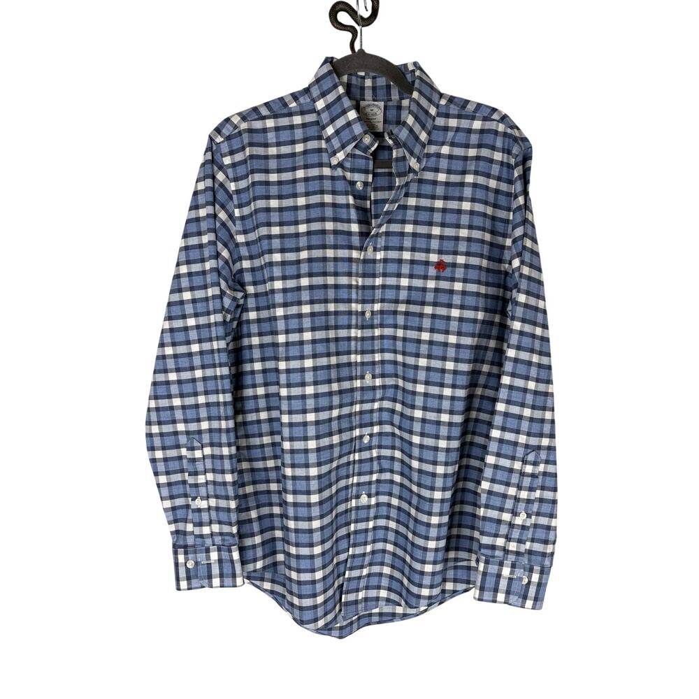 Brooks Brothers Regent Button Down Shirt Plaid Supima Cotton Preppy Blue Size M